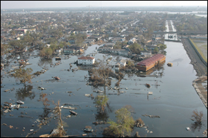 Wide-spread devastation in the wake of the levee breaks around New Orleans.